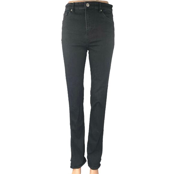 Zara Women's Black Slit Hem High Waisted Casual Slim Straight Denim Jeans Size 8 - Picture 1 of 5